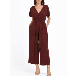 Rails Jet V-Neck Jumpsuit Women’s Size XS Rust Spotted Wide Leg Belted Cropped